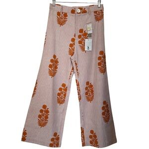 SZ Blockprints X J. Crew Denim Disco Pants Orange Floral Women’s Sz L Retro Boho